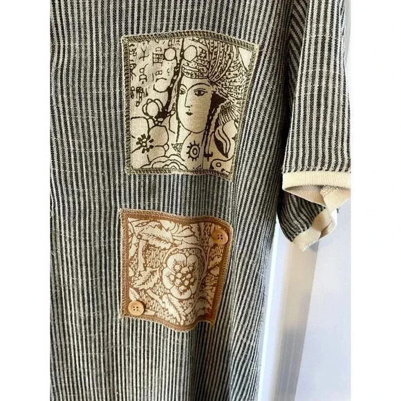 Vintage PEAR Brand Women's Maxi Cotton Dress Size M Striped buttons applique USA - Picture 6 of 7